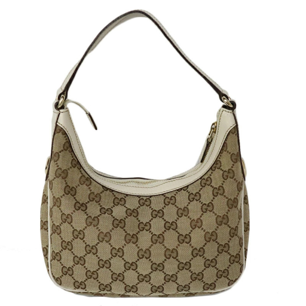 GUCCI Hobo Bag Compact GG Canvas Leather Beige Off White